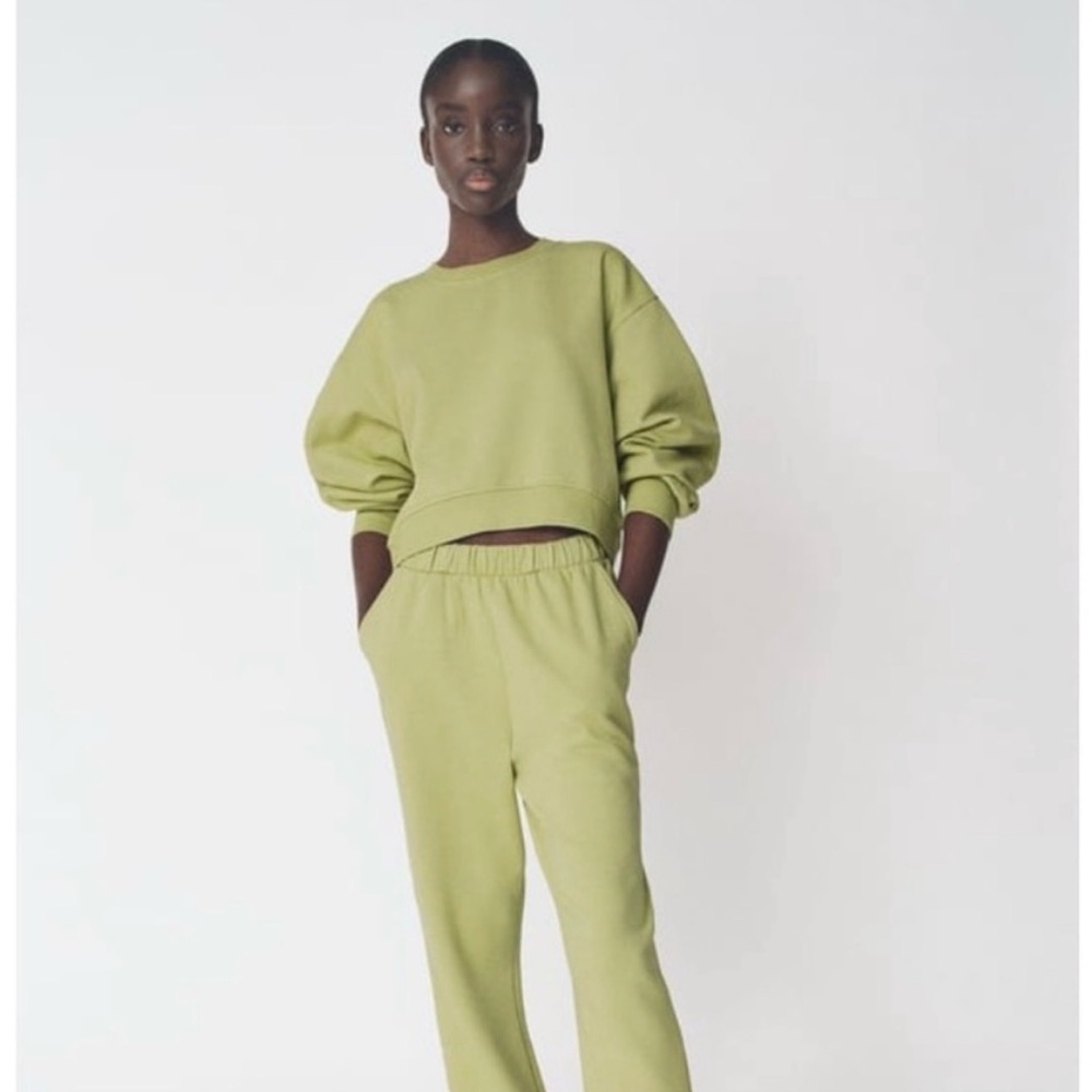 Zara cropped pastel green sweatshirt